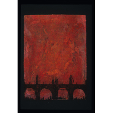 image of print work by Nicholas Hill titled Red Night Bridge